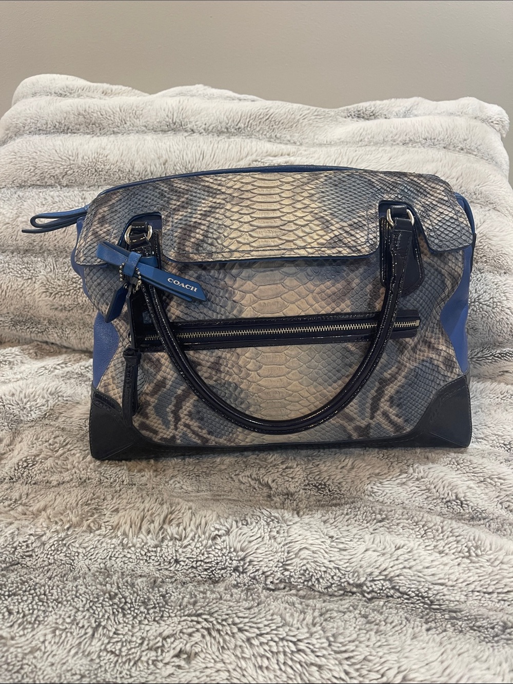 COACH POPPY EMBOSSED PYTHON LARGE FLAP SATCHEL - Picture 3 of 13